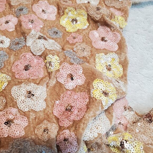 NWT Cider Beige Velvet Sequin Flowers Romantic Spring Strapless Mini Dress 3XL - Picture 4 of 16